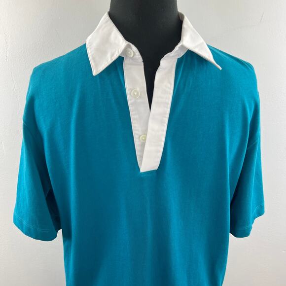 THEORY Green White Cotton Short Sleeve V-Neck Rugby Polo-Rope Jersey Top Size M - Picture 2 of 11